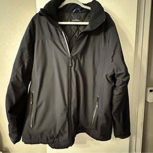 Lands' End AquaCheck  Quilt Lined Black Zip Up Hooded Jacket Size XL